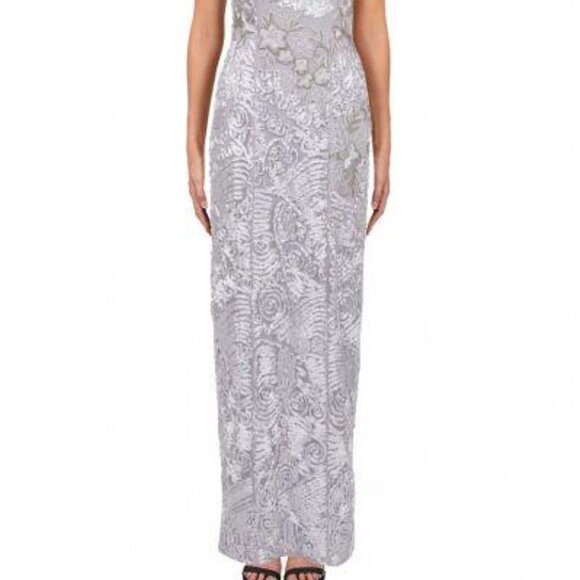 SALE NWT Sue Wong N4332 Nylon/Polyester Evening Dress Platinum Size 4 - Picture 2 of 6